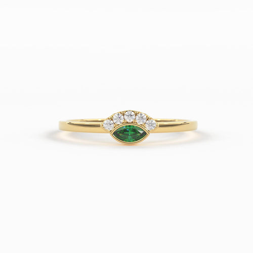 Emerald Ring / Marquise Cut Emerald Ring in 14k Solid Gold / Natural Emerald Ring / May Birthstone Ring / Dainty Emerald Ring - Jalvi & Co.