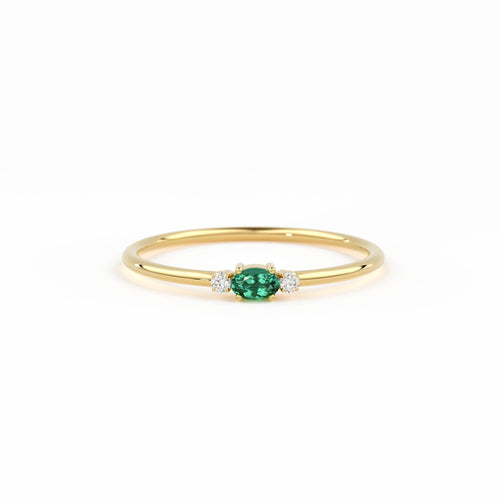 Emerald Ring / Oval Emerald Ring / 14K Gold Oval Cut Emerald with Surrounding Round Cut Diamonds / Holiday Sale - Jalvi & Co.