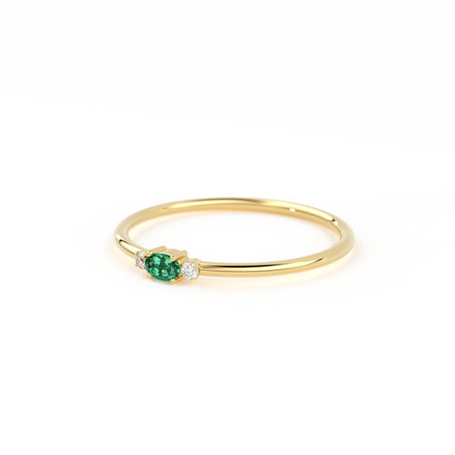 Emerald Ring / Oval Emerald Ring / 14K Gold Oval Cut Emerald with Surrounding Round Cut Diamonds / Holiday Sale - Jalvi & Co.