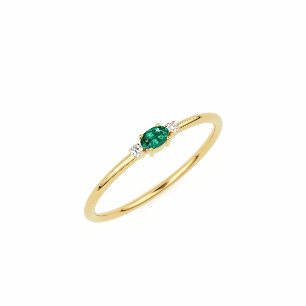 Emerald Ring / Oval Emerald Ring / 14K Gold Oval Cut Emerald with Surrounding Round Cut Diamonds / Holiday Sale - Jalvi & Co.