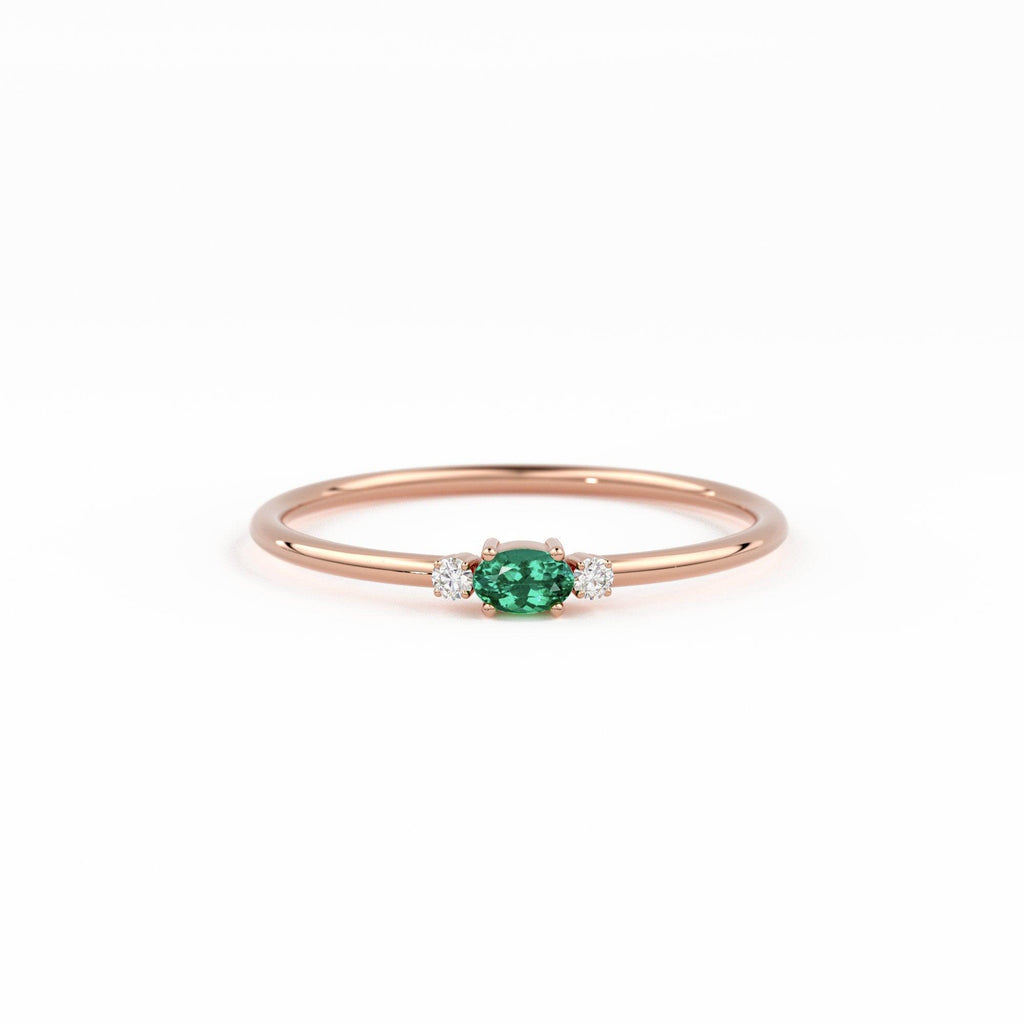 Emerald Ring / Oval Emerald Ring / 14K Gold Oval Cut Emerald with Surrounding Round Cut Diamonds / Holiday Sale - Jalvi & Co.