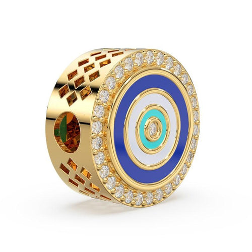 Enamel and Diamond Studded Big Hole Pandora Style 14k 18k Solid Gold Designer Fancy Spacer Bead Finding 12mm - Jalvi & Co.