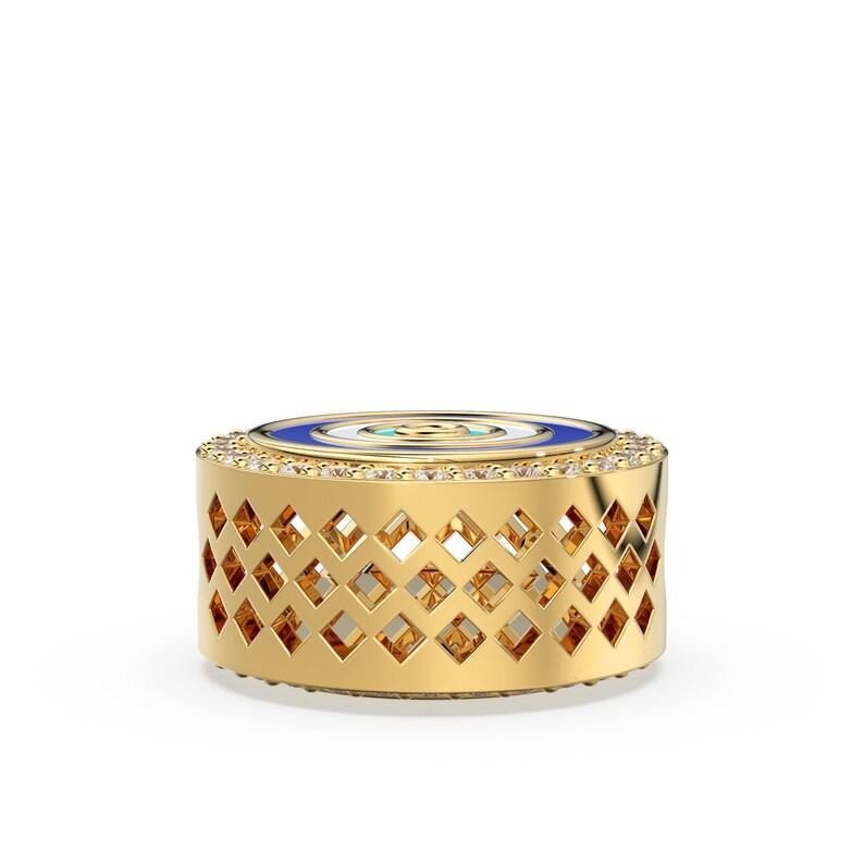 Enamel and Diamond Studded Big Hole Pandora Style 14k 18k Solid Gold Designer Fancy Spacer Bead Finding 12mm - Jalvi & Co.