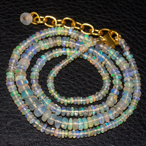 EOP1091 Welo Ethiopian Opal Rondelle Gold Plated Gemstone Beads Necklace 20