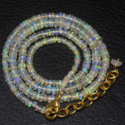 EOP1091 Welo Ethiopian Opal Rondelle Gold Plated Gemstone Beads Necklace 20