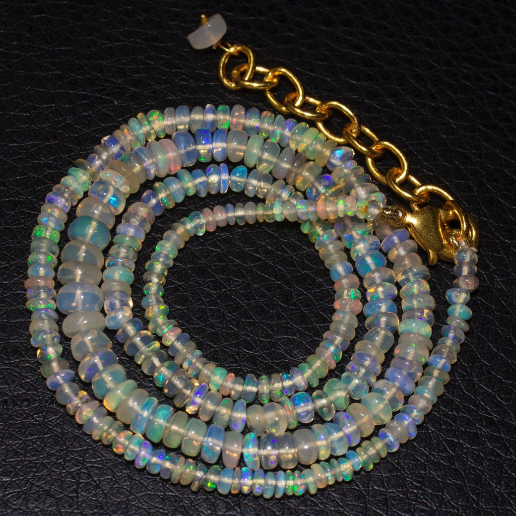 EOP1091 Welo Ethiopian Opal Rondelle Gold Plated Gemstone Beads Necklace 20" - Jalvi & Co.