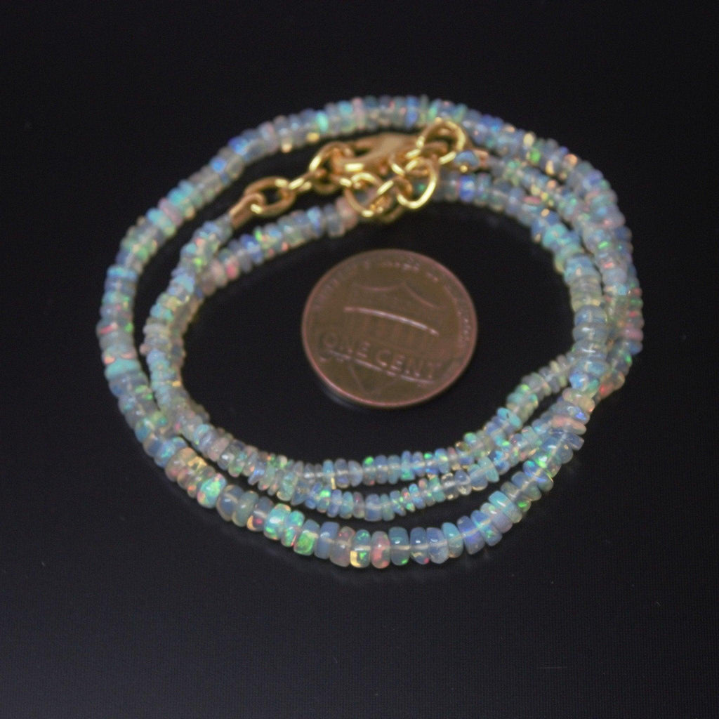 Ethiopian Opal Rondelle Beads Gold Vermeil Gemstone Necklace 31.5ct 3- 4mm 18.5" - Jalvi & Co.