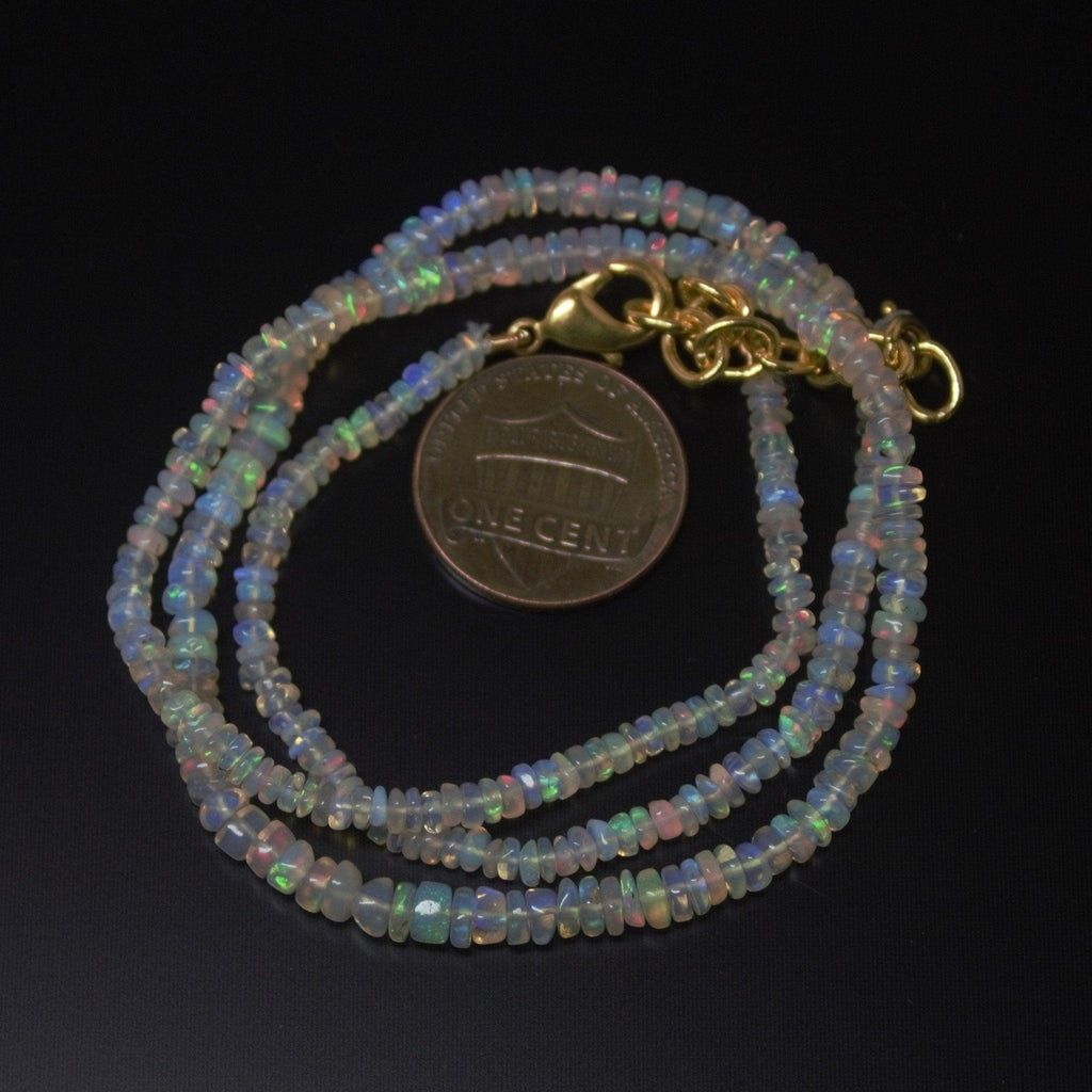 Ethiopian Opal Rondelle Gemstone Beads Gold Vermeil Necklace 30ct 3-4mm 18.5" - Jalvi & Co.