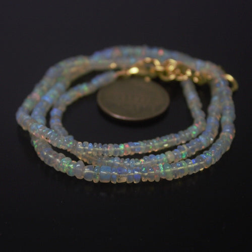 Ethiopian Opal Rondelle Gemstone Beads Gold Vermeil Necklace 30ct 3-4mm 18.5