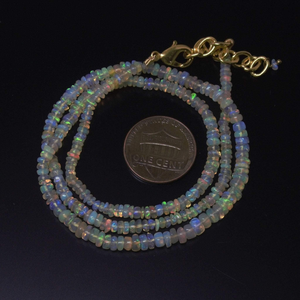 Ethiopian Opal Rondelle Gemstone Beads Gold Vermeil Necklace 31.2ct 3- 4mm 18.5" - Jalvi & Co.