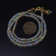 Load image into Gallery viewer, Ethiopian Opal Rondelle Gemstone Beads Gold Vermeil Necklace 31.2ct 3- 4mm 18.5&quot; - Jalvi &amp; Co.