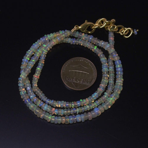 Ethiopian Opal Rondelle Gemstone Beads Gold Vermeil Necklace 31.2ct 3- 4mm 18.5