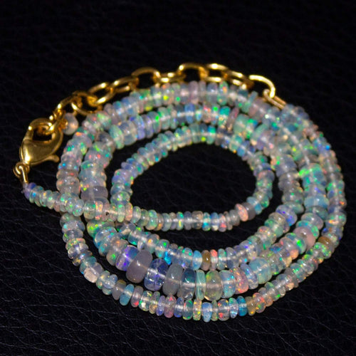 Ethiopian Opal Rondelle Gold Plated Gemstone Beads Necklace 4mm 2mm 17