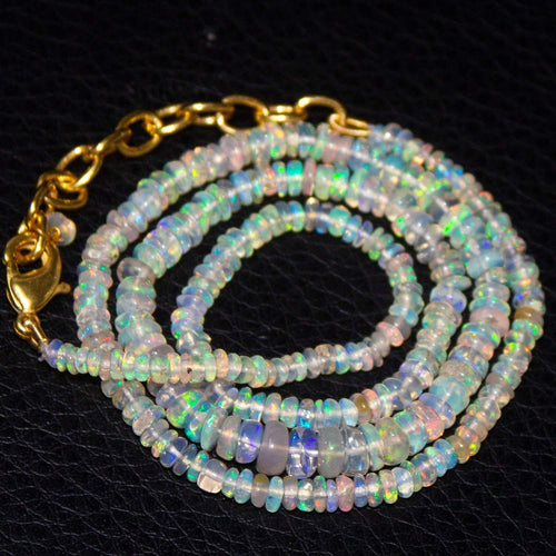 Ethiopian Opal Rondelle Gold Plated Gemstone Beads Necklace 4mm 2mm 17