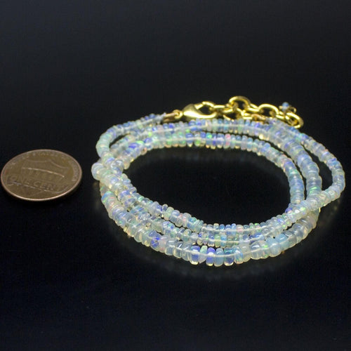 Ethiopian Opal Smooth Rondelle Beads Gold Vermeil Necklace 18