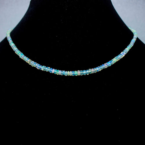 Ethiopian Opal Smooth Rondelle Beads Gold Vermeil Necklace 18