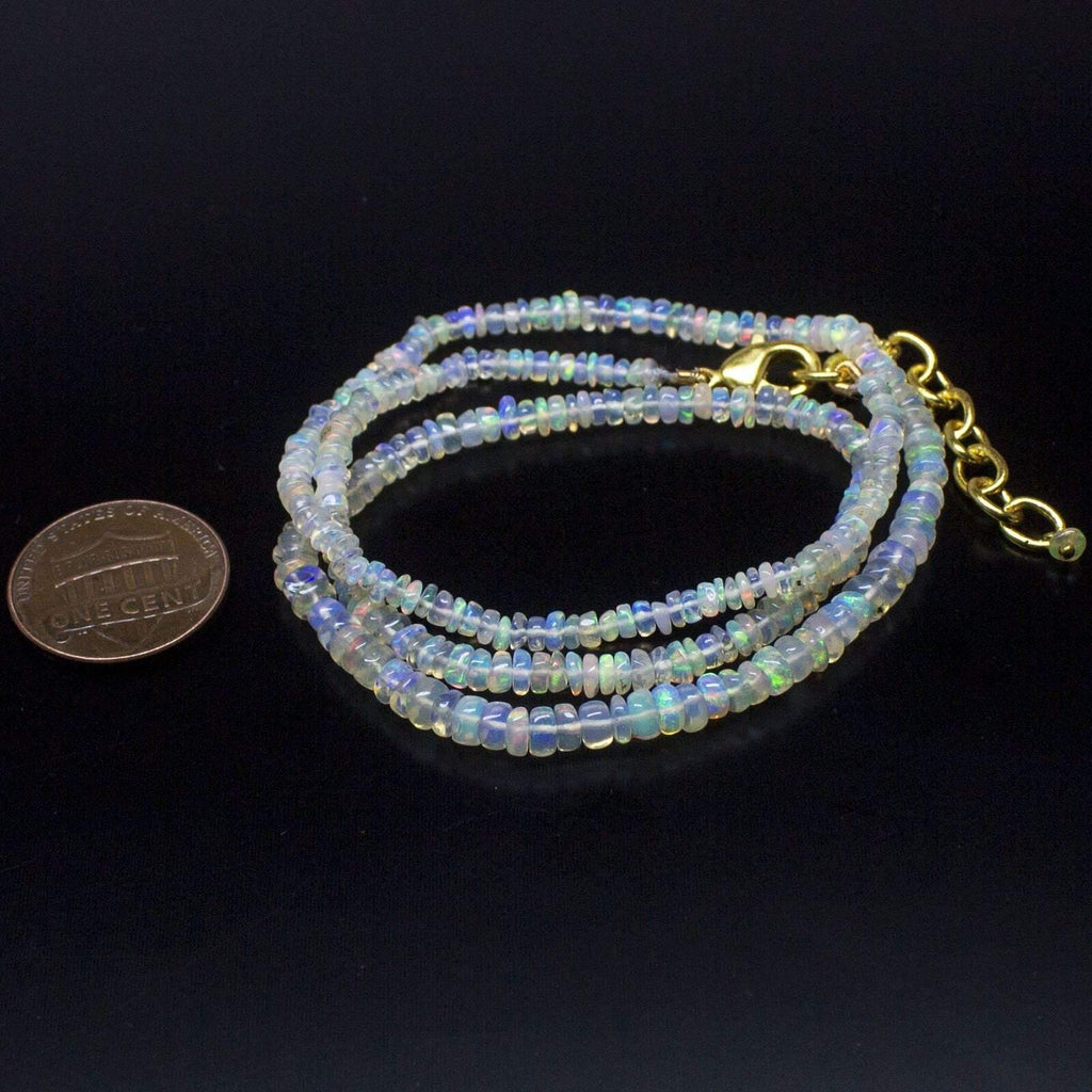 Ethiopian Opal Smooth Rondelle Beads Gold Vermeil Necklace 18" 2mm 4mm - Jalvi & Co.