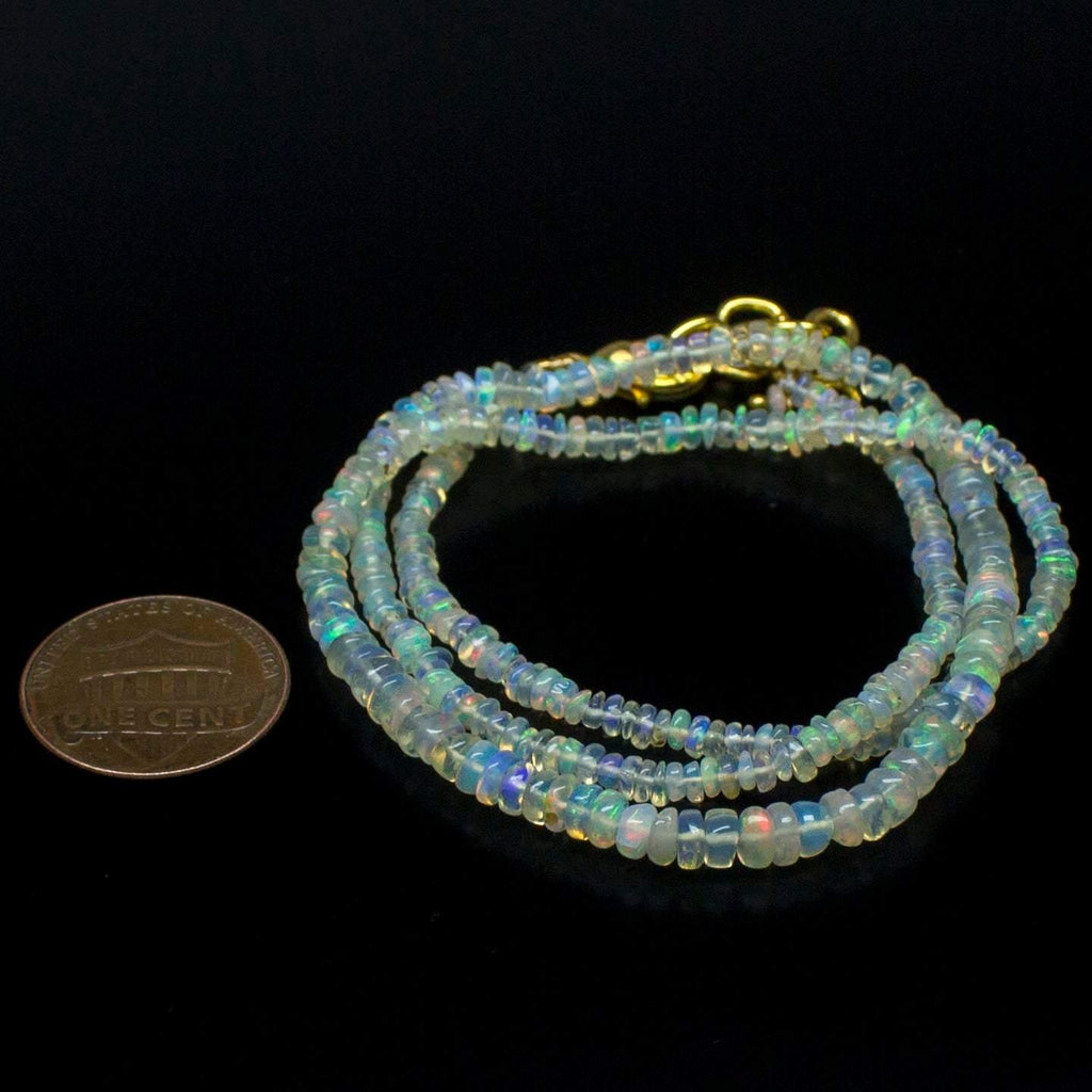 Ethiopian Opal Smooth Rondelle Beads Gold Vermeil Necklace 18" 2mm 4mm - Jalvi & Co.