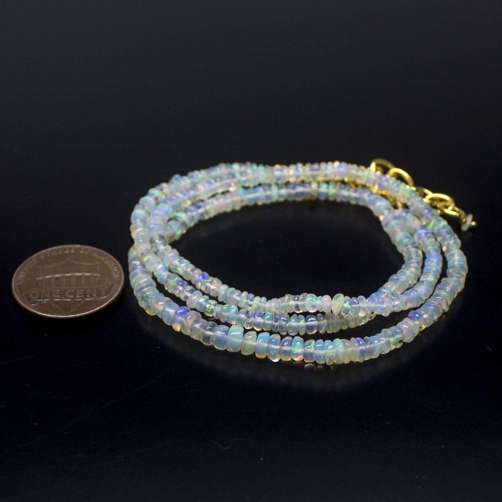 Ethiopian Opal Smooth Rondelle Beads Gold Vermeil Necklace 18" 3mm 4mm - Jalvi & Co.