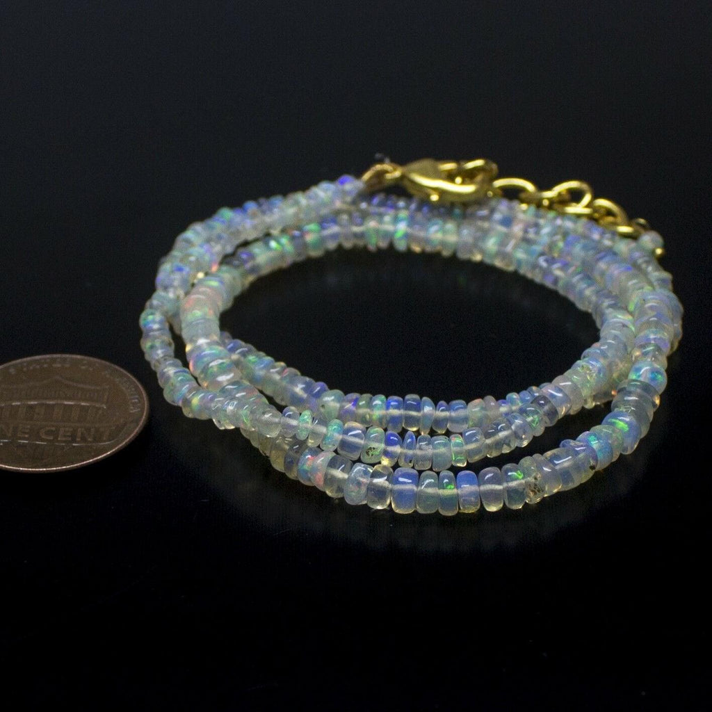 Ethiopian Opal Smooth Rondelle Beads Gold Vermeil Necklace 18" 3mm 4mm - Jalvi & Co.