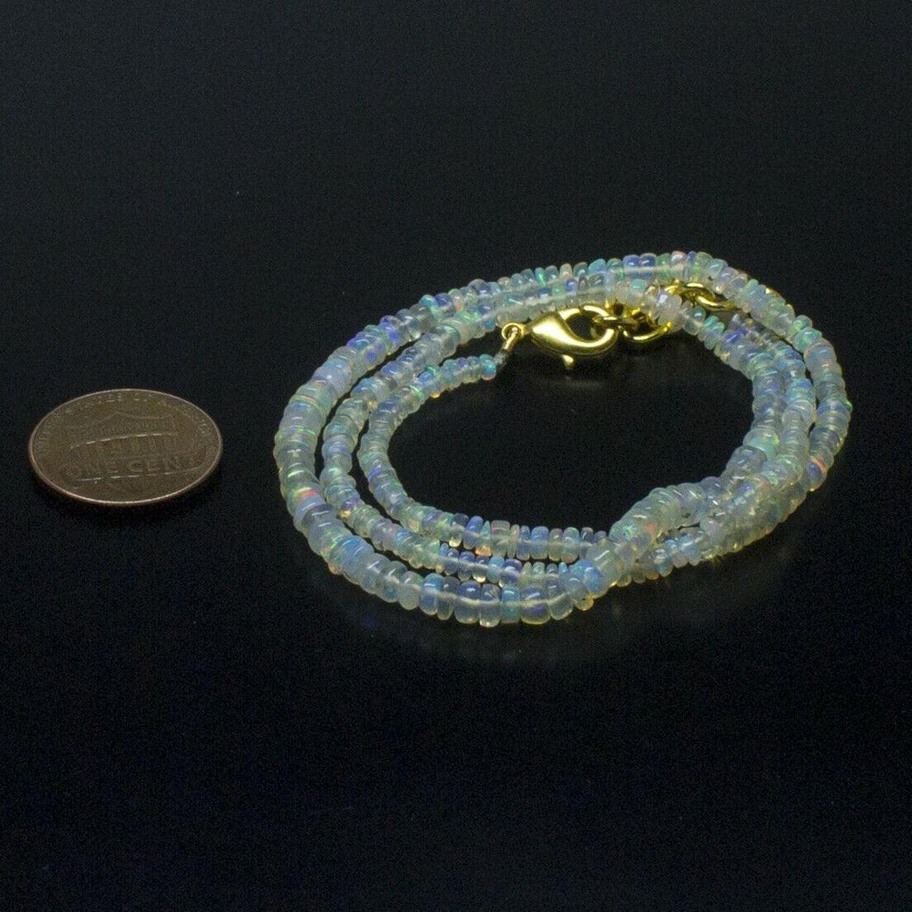 Ethiopian Opal Smooth Rondelle Beads Gold Vermeil Necklace 18" 3mm 4mm - Jalvi & Co.