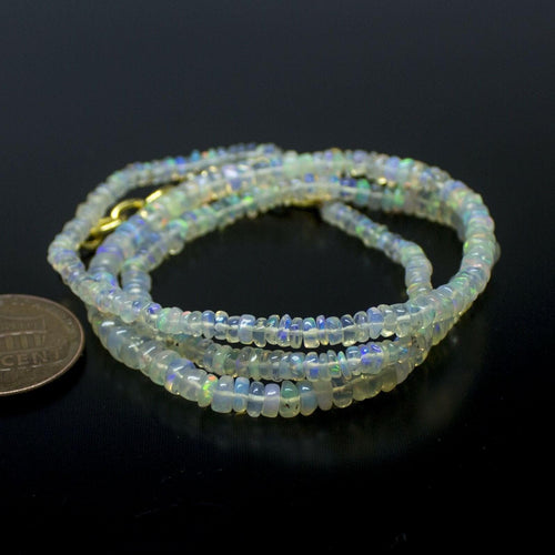 Ethiopian Opal Smooth Rondelle Beads Gold Vermeil Necklace 18