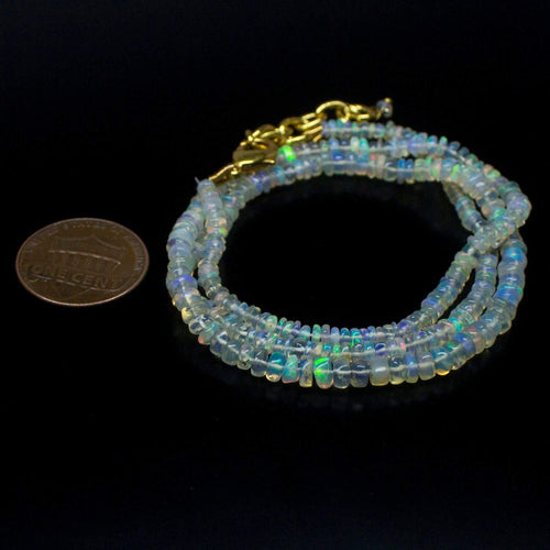Ethiopian Opal Smooth Rondelle Beads Gold Vermeil Necklace 18
