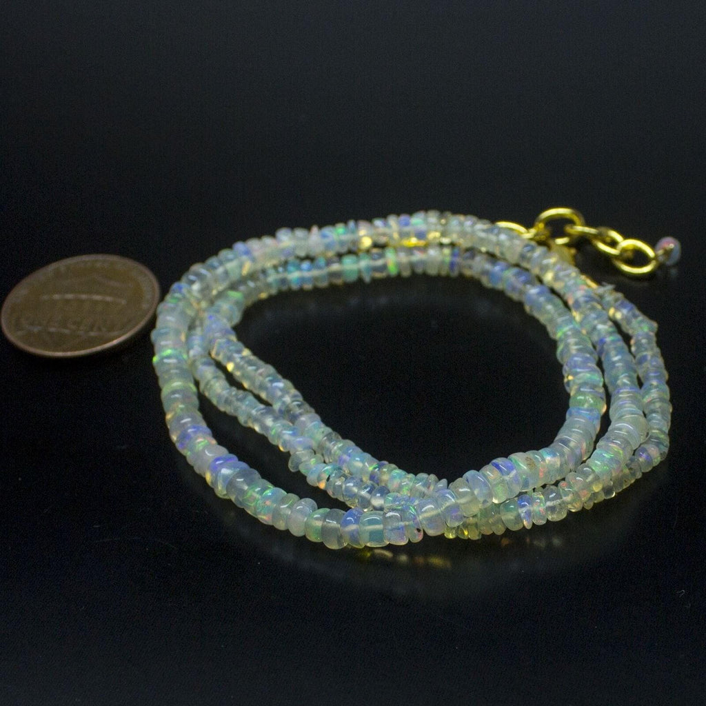 Ethiopian Opal Smooth Rondelle Beads Gold Vermeil Necklace 18" 3mm 4mm - Jalvi & Co.