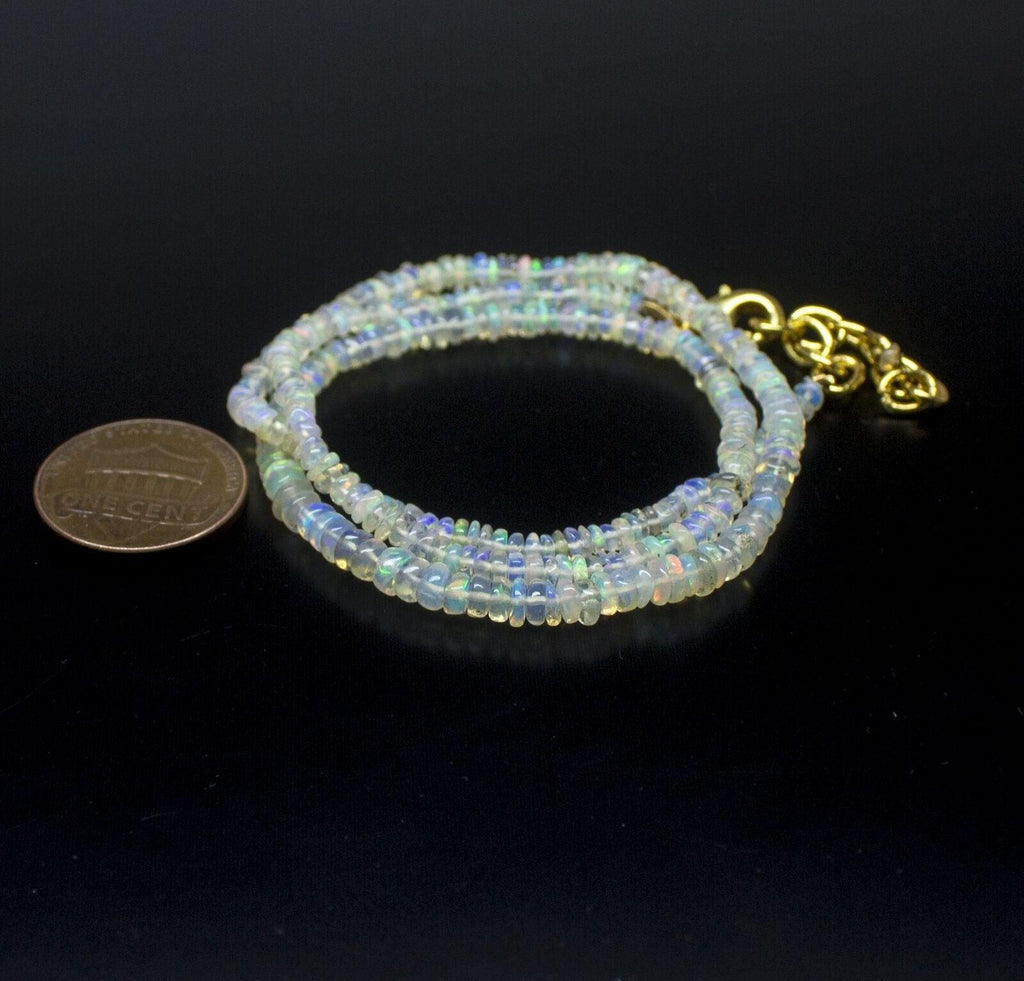 Ethiopian Opal Smooth Rondelle Beads Gold Vermeil Necklace 18" 3mm 4mm - Jalvi & Co.