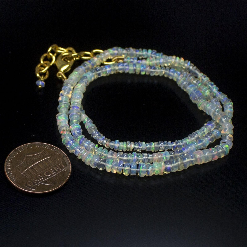 Ethiopian Opal Smooth Rondelle Beads Gold Vermeil Necklace 18" 3mm 4mm - Jalvi & Co.