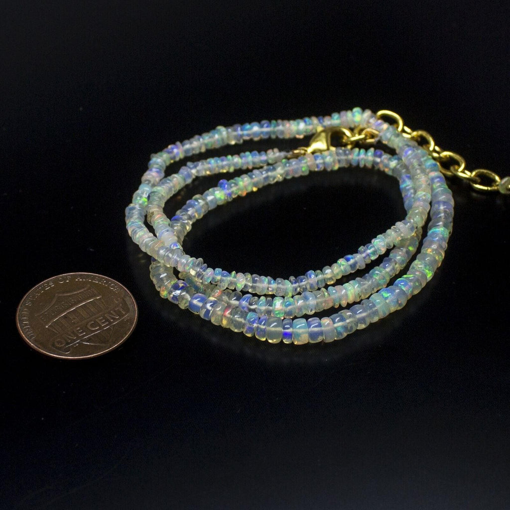 Ethiopian Opal Smooth Rondelle Beads Gold Vermeil Necklace 18" 3mm 4mm - Jalvi & Co.