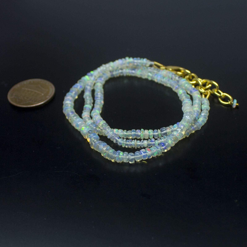 Ethiopian Opal Smooth Rondelle Beads Gold Vermeil Necklace 18" 3mm 4mm - Jalvi & Co.