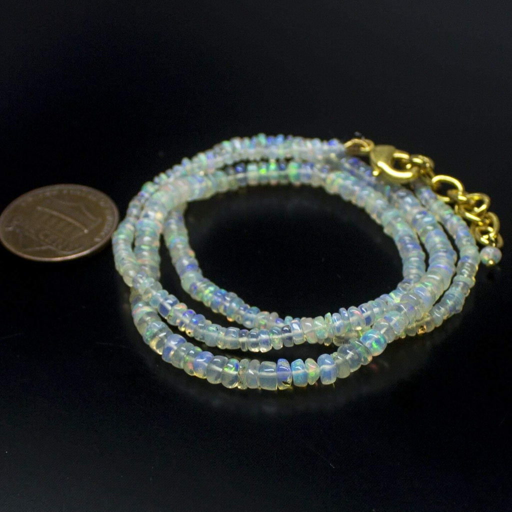 Ethiopian Opal Smooth Rondelle Beads Gold Vermeil Necklace 18" 3mm 4mm - Jalvi & Co.