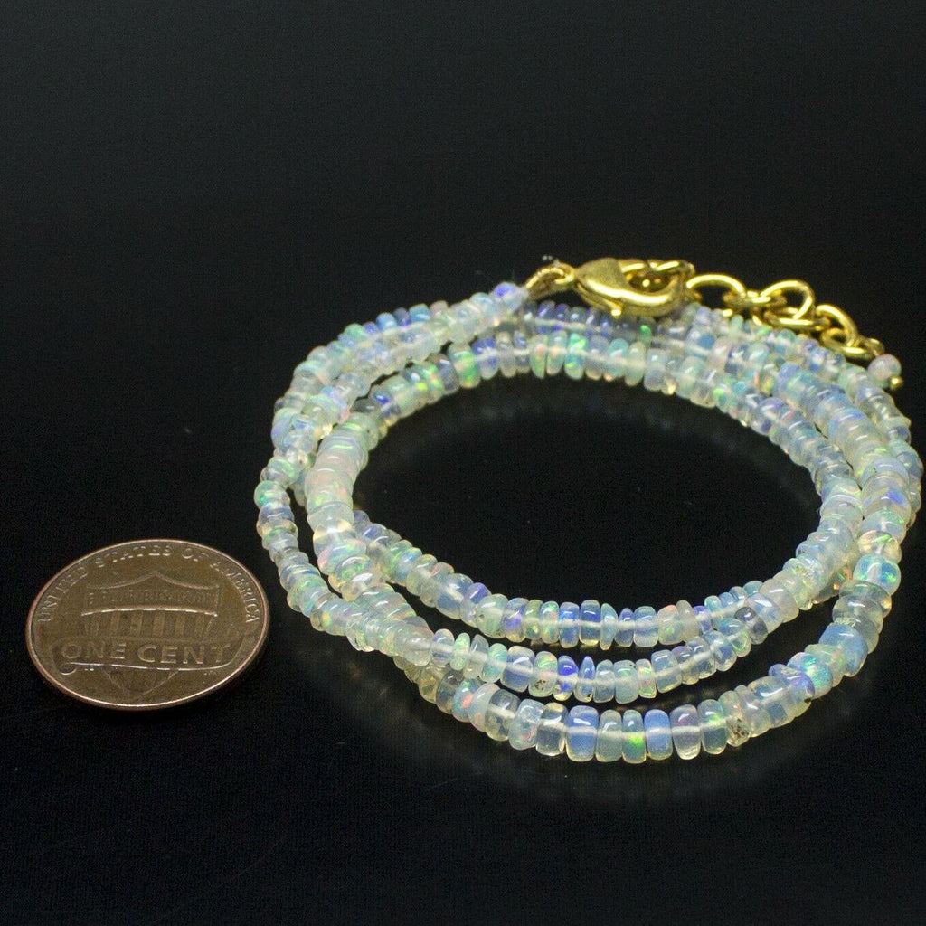 Ethiopian Opal Smooth Rondelle Beads Gold Vermeil Necklace 18" 3mm 4mm - Jalvi & Co.