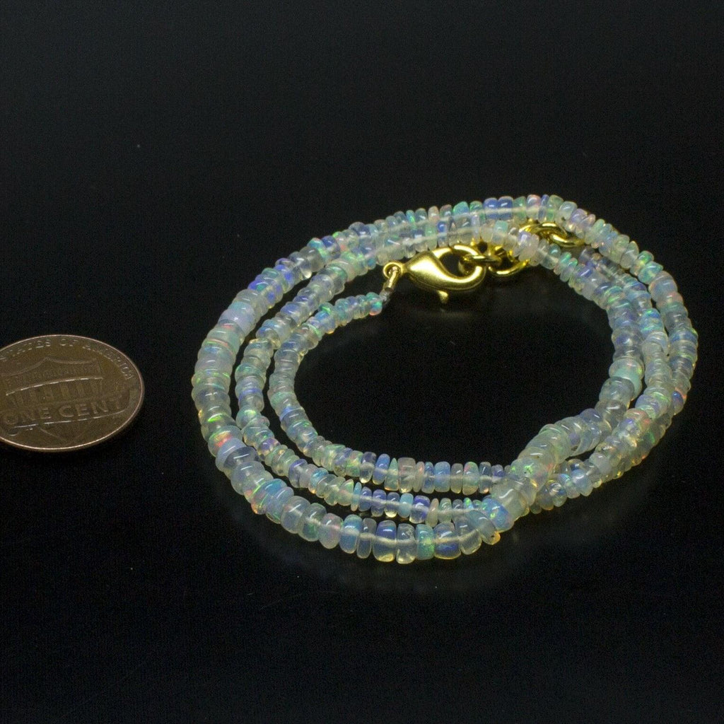 Ethiopian Opal Smooth Rondelle Beads Gold Vermeil Necklace 18" 3mm 4mm - Jalvi & Co.