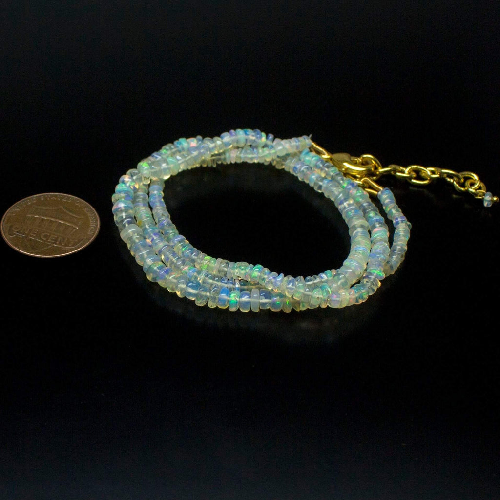 Ethiopian Opal Smooth Rondelle Beads Gold Vermeil Necklace 18" 3mm 4mm - Jalvi & Co.