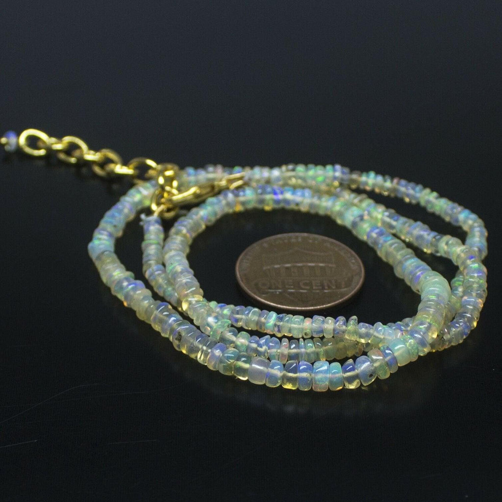 Ethiopian Opal Smooth Rondelle Beads Gold Vermeil Necklace 18" 3mm 4mm - Jalvi & Co.