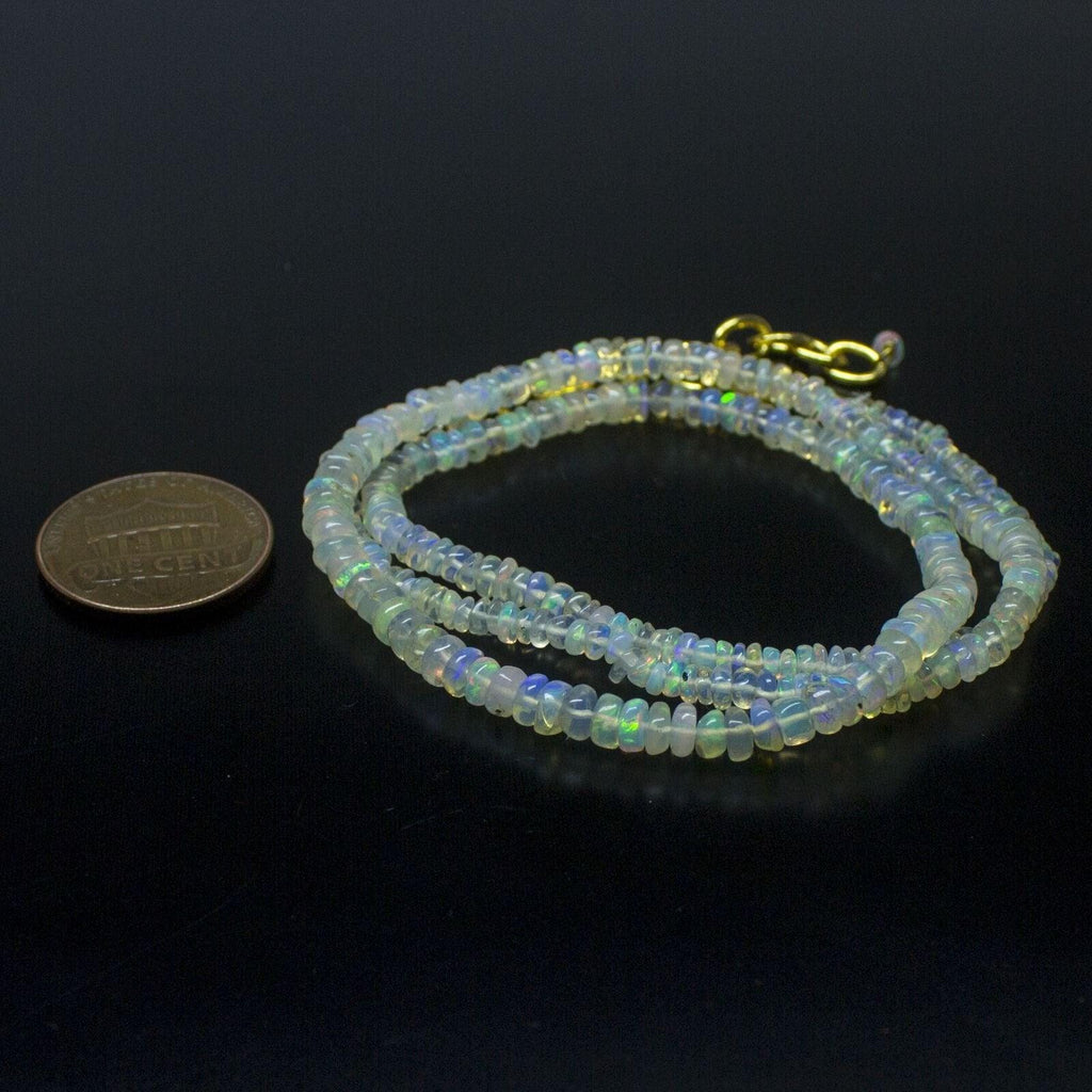 Ethiopian Opal Smooth Rondelle Beads Gold Vermeil Necklace 18" 3mm 4mm - Jalvi & Co.