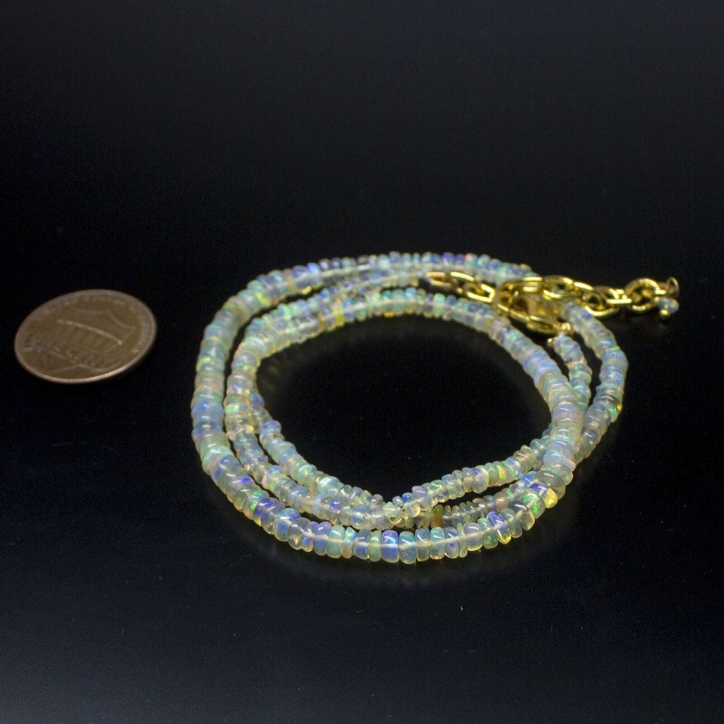 Ethiopian Opal Smooth Rondelle Beads Gold Vermeil Necklace 18" 3mm 4mm - Jalvi & Co.