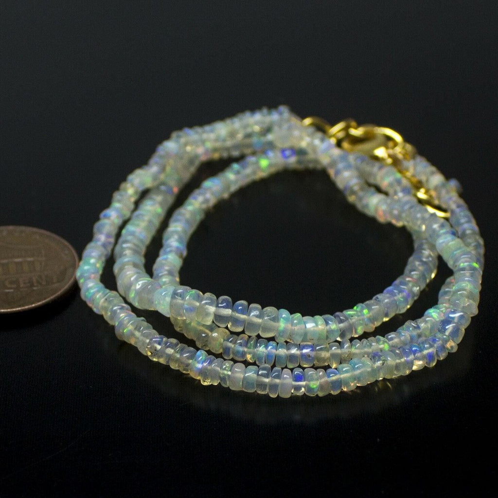 Ethiopian Opal Smooth Rondelle Beads Gold Vermeil Necklace 18" 3mm 4mm - Jalvi & Co.