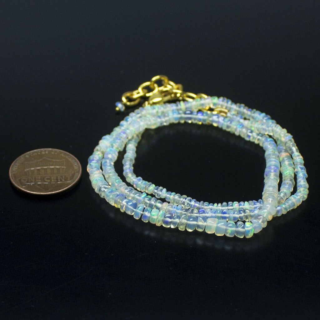 Ethiopian Opal Smooth Rondelle Beads Gold Vermeil Necklace 18" 3mm 4mm - Jalvi & Co.