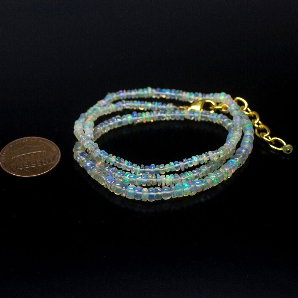 Ethiopian Opal Smooth Rondelle Beads Gold Vermeil Necklace 18" 3mm 4mm - Jalvi & Co.