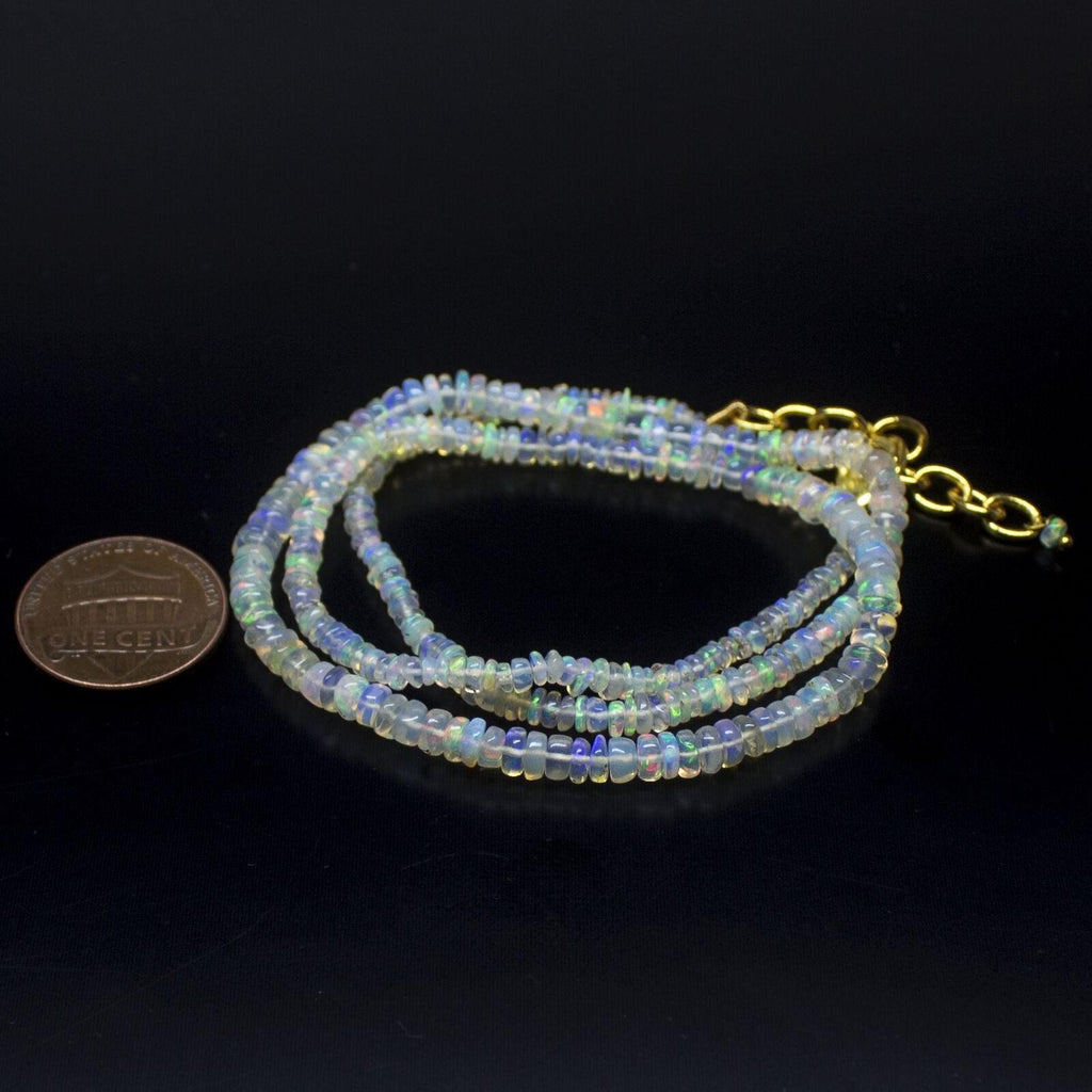 Ethiopian Opal Smooth Rondelle Beads Gold Vermeil Necklace 19" 3mm 4mm - Jalvi & Co.