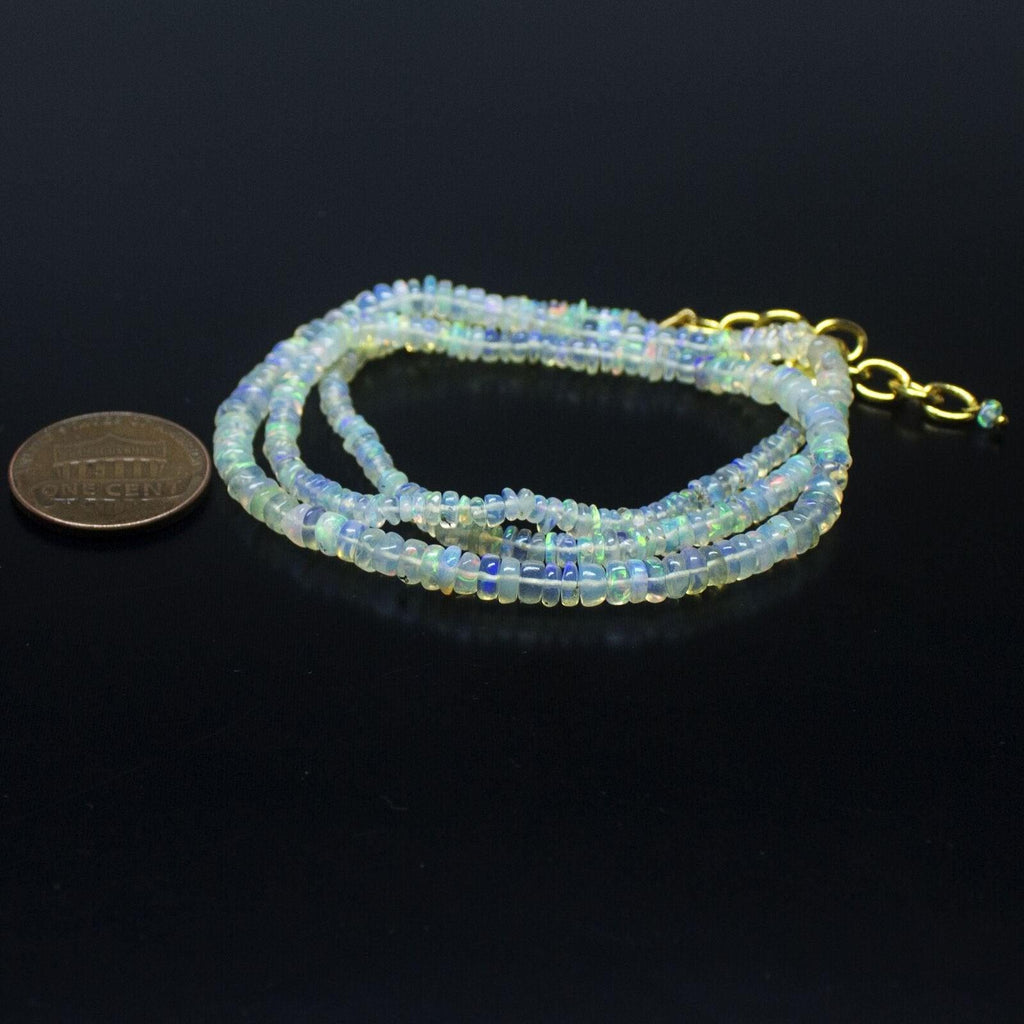 Ethiopian Opal Smooth Rondelle Beads Gold Vermeil Necklace 19" 3mm 4mm - Jalvi & Co.