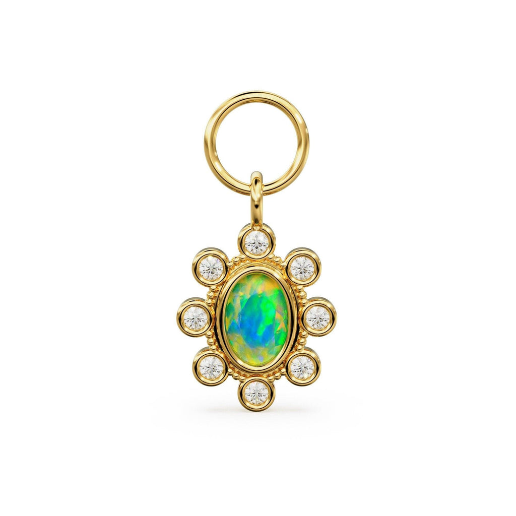 Ethiopian Welo Opal Oval Diamond Charm / 14k 18k Solid Gold Opal Pendant / Ethiopian Opal Jewelry / Opal Diamond Pendant / Gemstone Charm - Jalvi & Co.