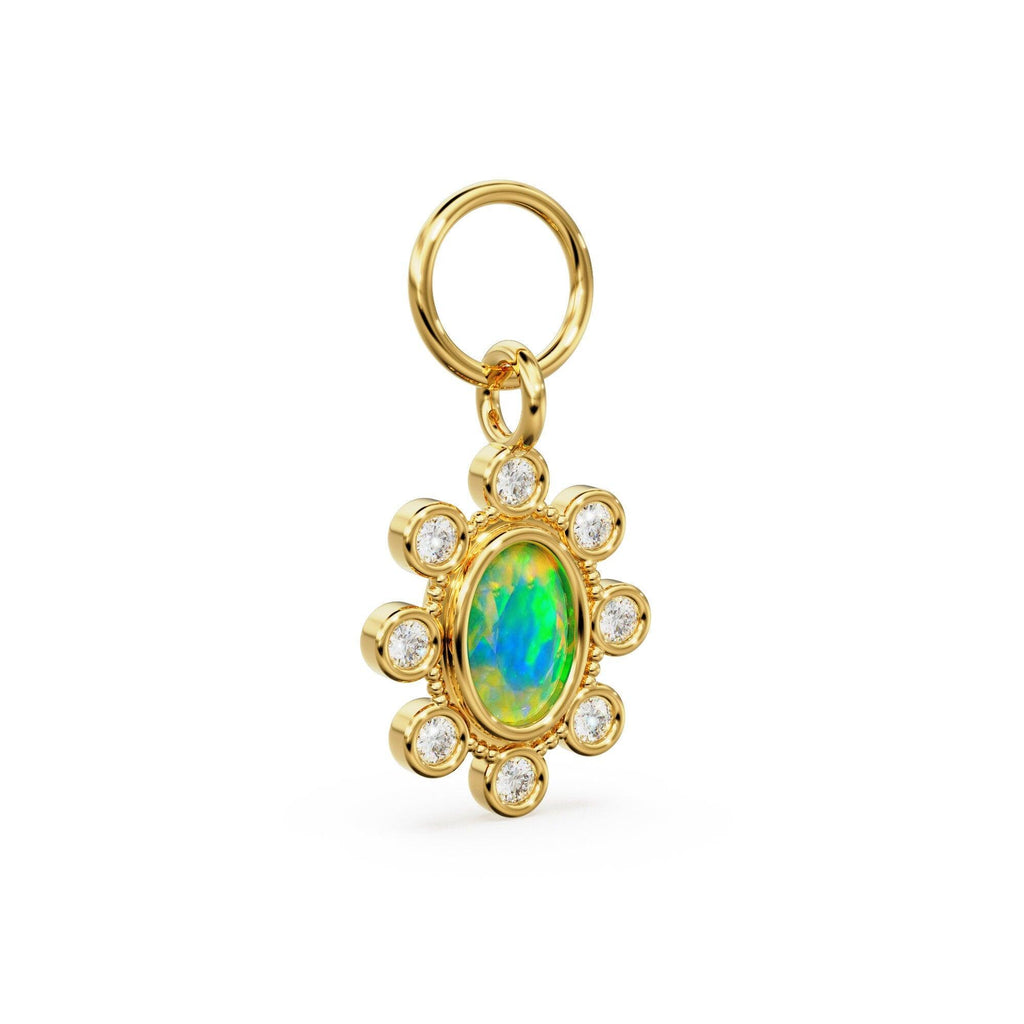 Ethiopian Welo Opal Oval Diamond Charm / 14k 18k Solid Gold Opal Pendant / Ethiopian Opal Jewelry / Opal Diamond Pendant / Gemstone Charm - Jalvi & Co.