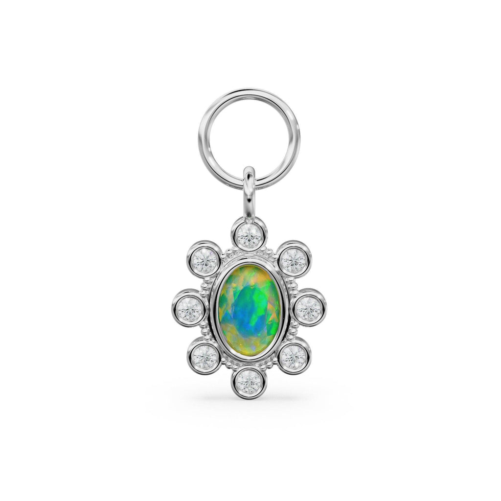 Ethiopian Welo Opal Oval Diamond Charm / 14k 18k Solid Gold Opal Pendant / Ethiopian Opal Jewelry / Opal Diamond Pendant / Gemstone Charm - Jalvi & Co.