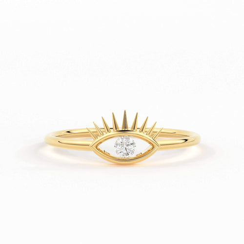 Evil Eye Diamond Ring / 14k Gold Diamond Evil Eye Ring / Good Luck Ring / Dainty Minimal Ring / Boho Jewelry / Fatima Lucky Protection Ring - Jalvi & Co.
