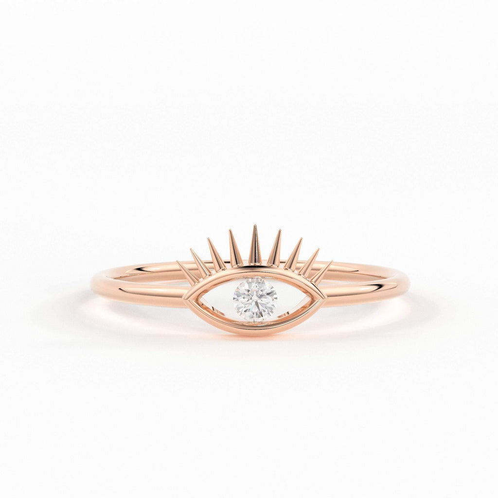 Evil Eye Diamond Ring / 14k Gold Diamond Evil Eye Ring / Good Luck Ring / Dainty Minimal Ring / Boho Jewelry / Fatima Lucky Protection Ring - Jalvi & Co.