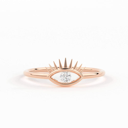 Evil Eye Diamond Ring / 14k Gold Diamond Evil Eye Ring / Good Luck Ring / Dainty Minimal Ring / Boho Jewelry / Fatima Lucky Protection Ring - Jalvi & Co.